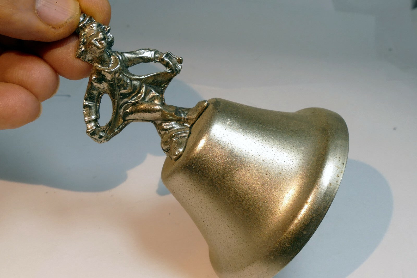 2" metal Bell Diner with clown hand held handle Pewter metal stand