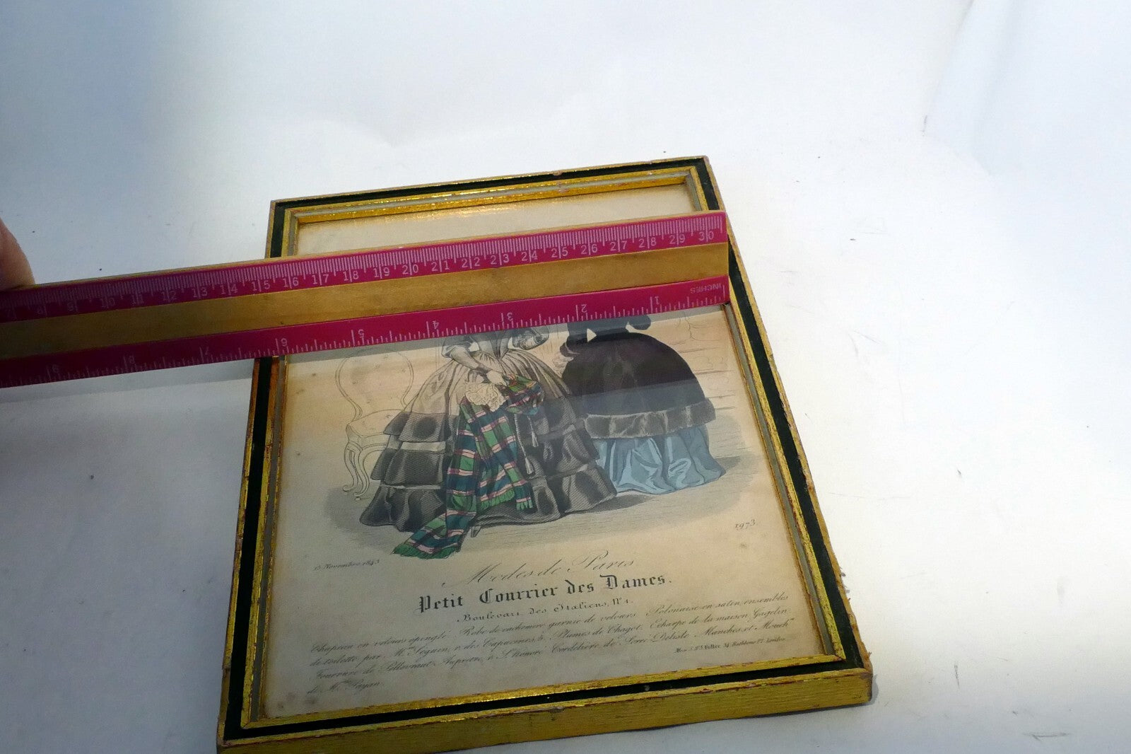 French Antique 1843 Hand coloured engraving Petit Courier des Dames Paris print