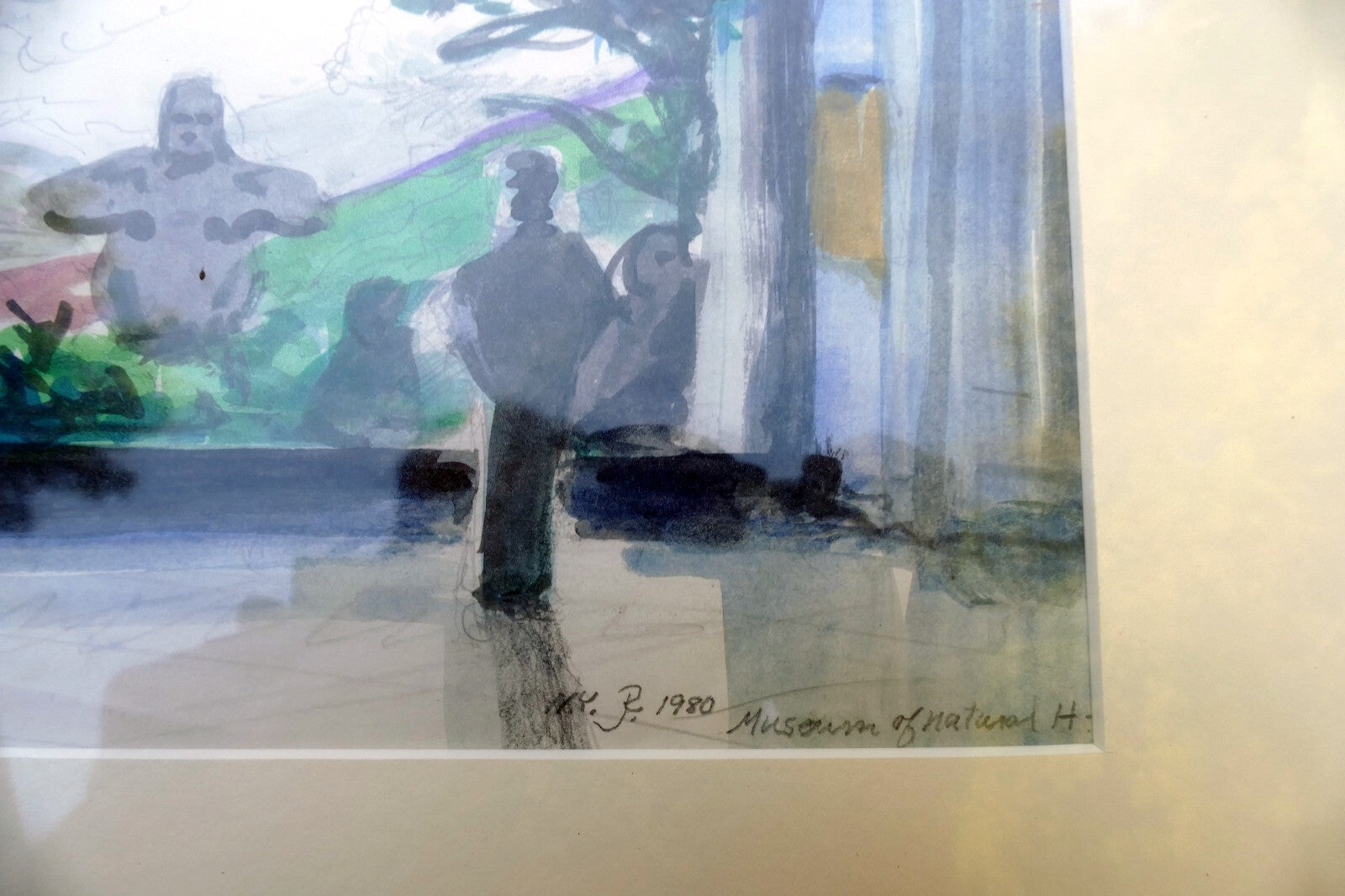 NY Museum of Natural History  original watercolor painting 1980 signed by  J.R.