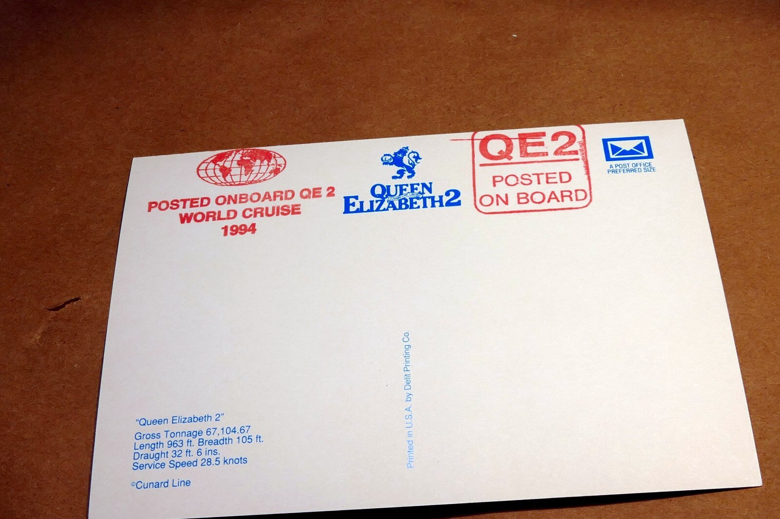 World Cruise Queen Elizabeth 2  1980's Postcard 1994