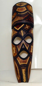 African tribal mask hand carved 13" tall multi tone ceremonial