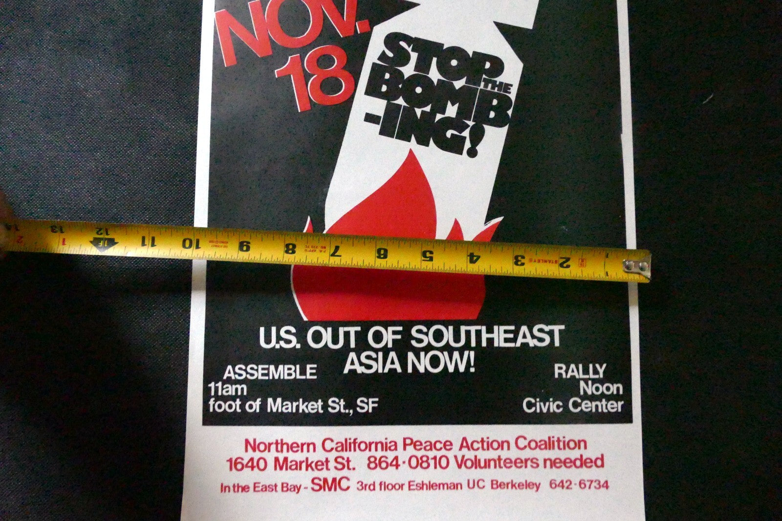 1968 Stop the Bombing! Protest Poster San Francisco USA Vietnam