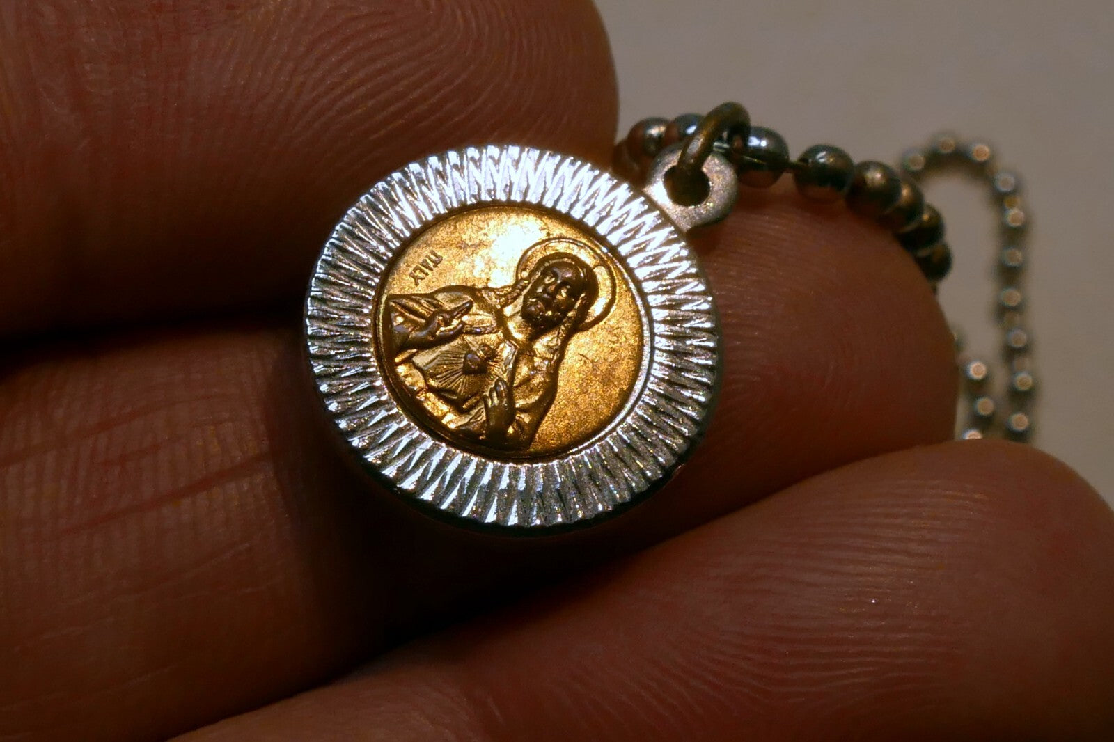 Sacred Heart Jesus w/ Mary Pendant Charm metal vintage ITALY Catholic
