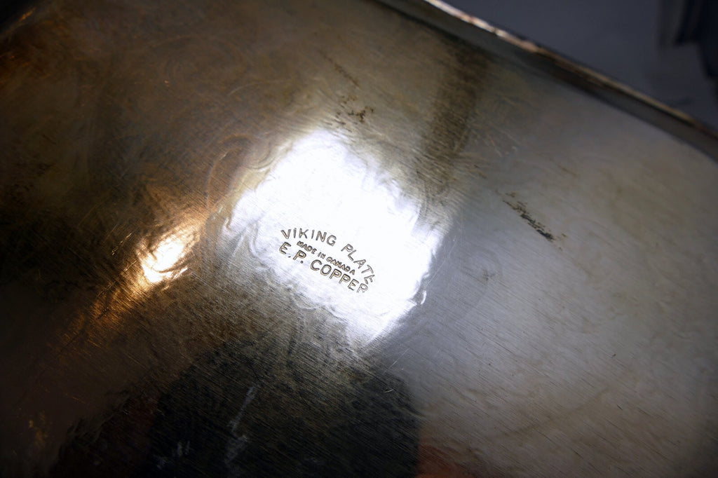 Viking Plate EP Copper Silver Plate Rectangle Serving Tray Platter ornate 9X14"