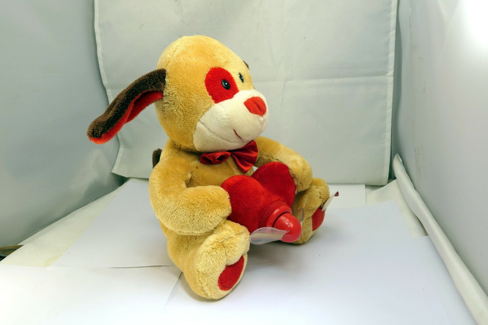 Animated Musical Puppy Dog with Light-Up Spinning Message Fan  Heart Puppy LED