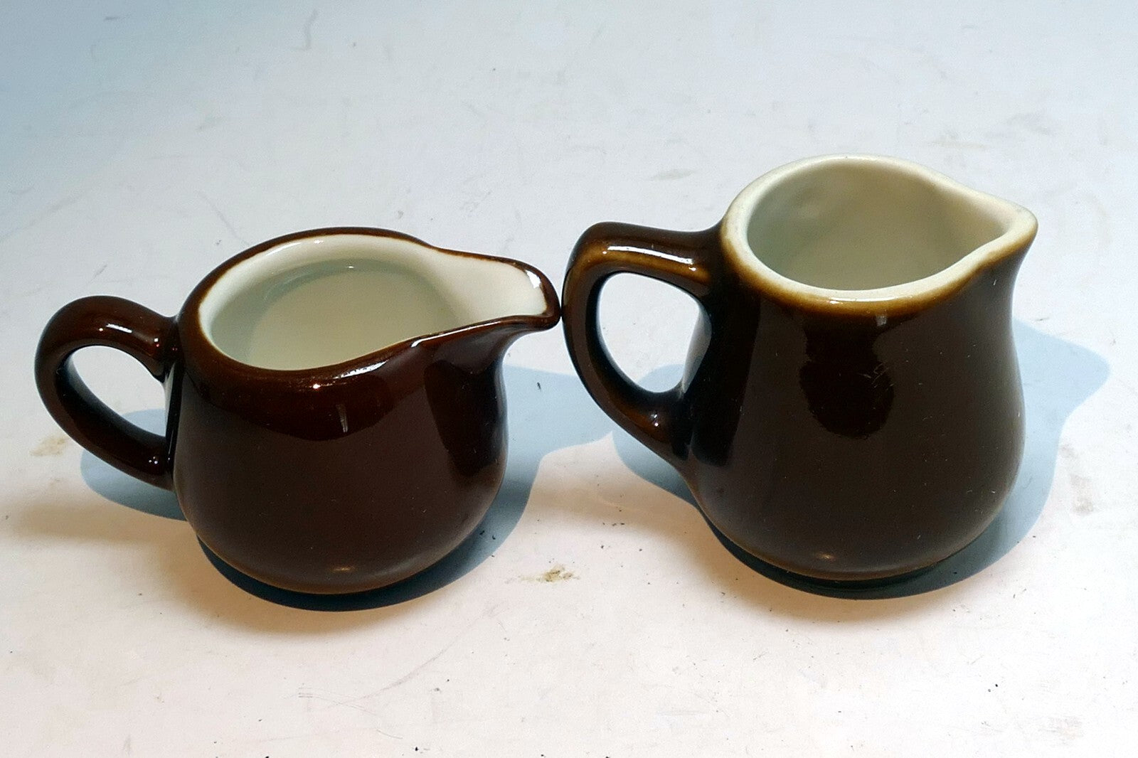 German Schonwald Miniature 4cm tall brown Milk Creamer Pitcher Set Of two