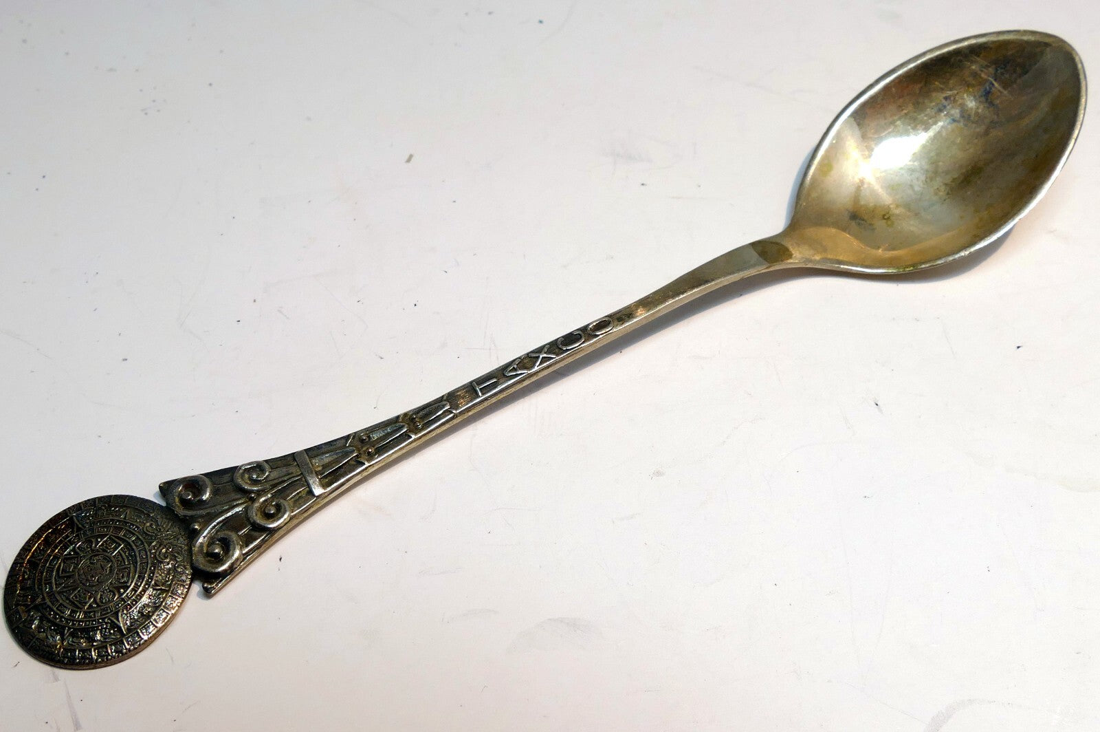 925 sterling silver   taxco aztec calendar spoon   mexico 25 gr.
