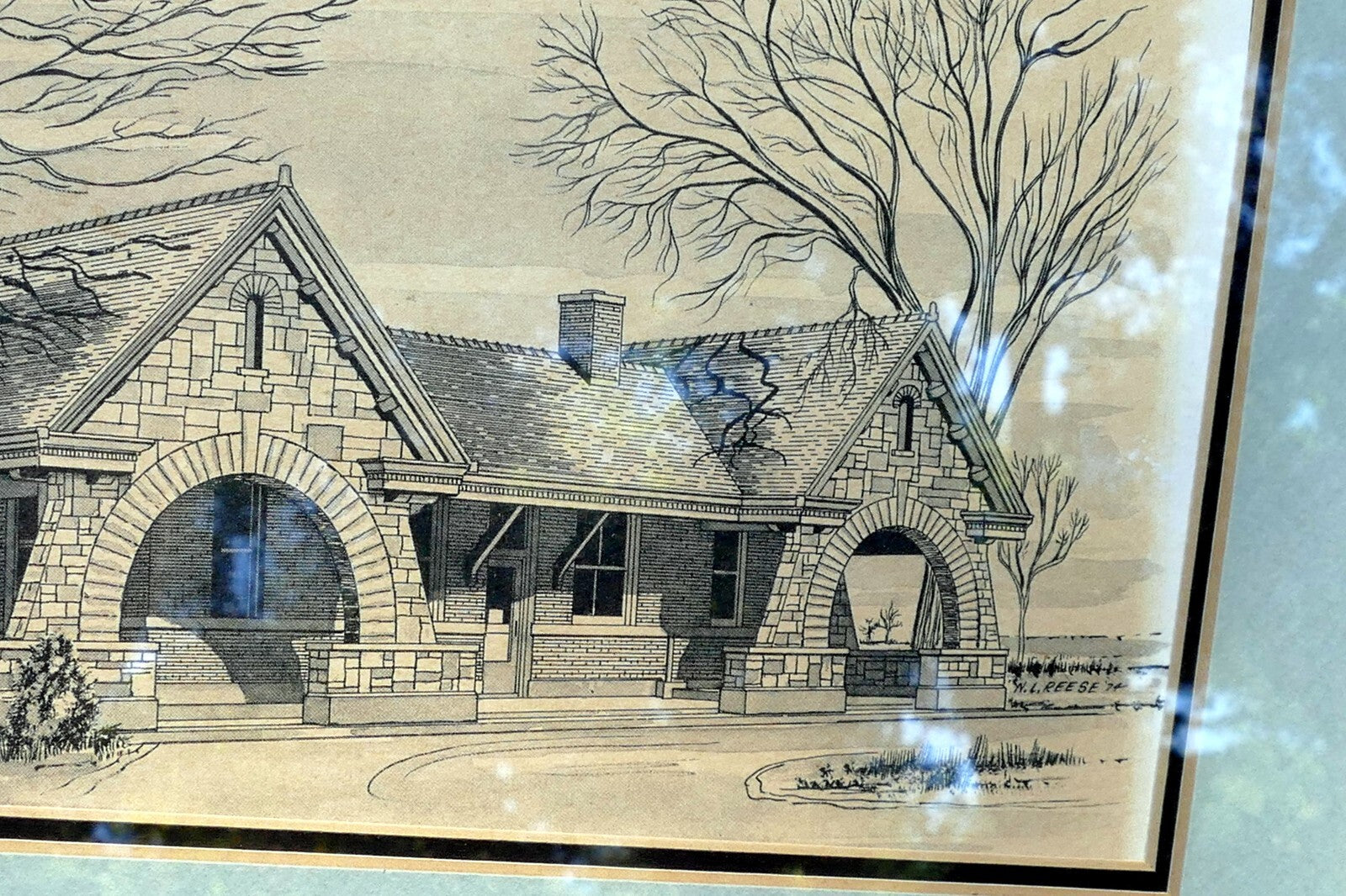 "La Grange" N. L. Reese 1974 print 6X8" framed with glass