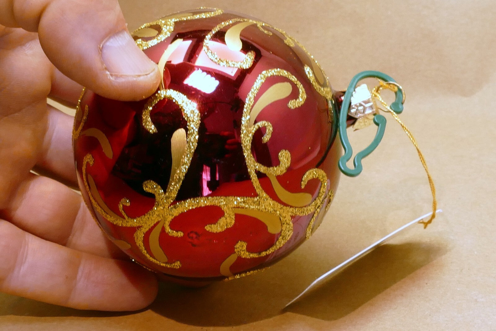 Mouth Blown Hand Painted RED Gold Glass Laved Christmas Ornament Romania