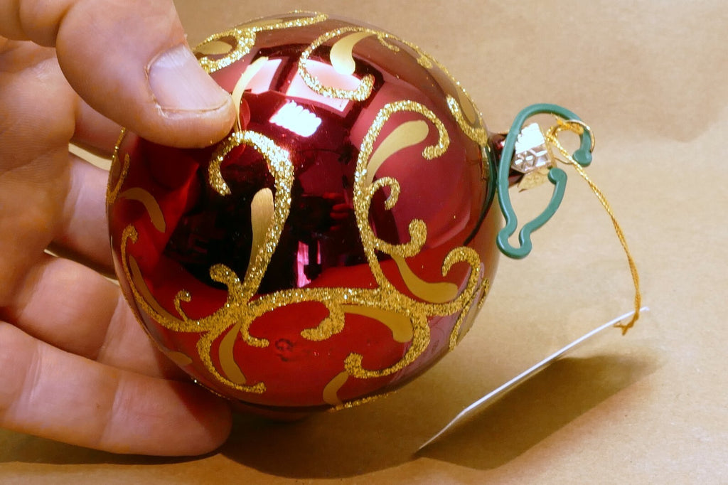 Mouth Blown Hand Painted RED Gold Glass Laved Christmas Ornament Romania