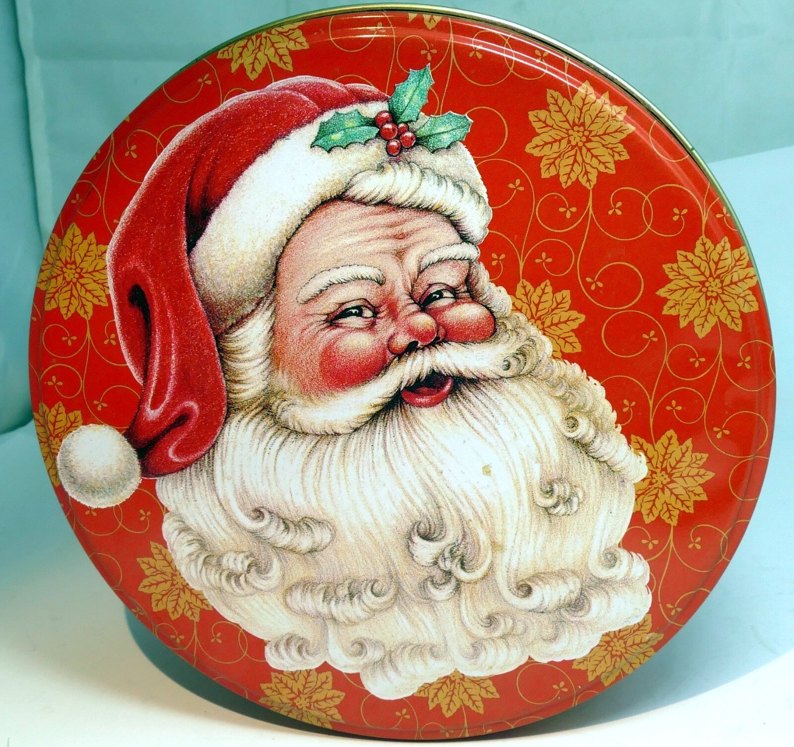 Two pack cookies candy round tin empty container christmas eve santa claus smile