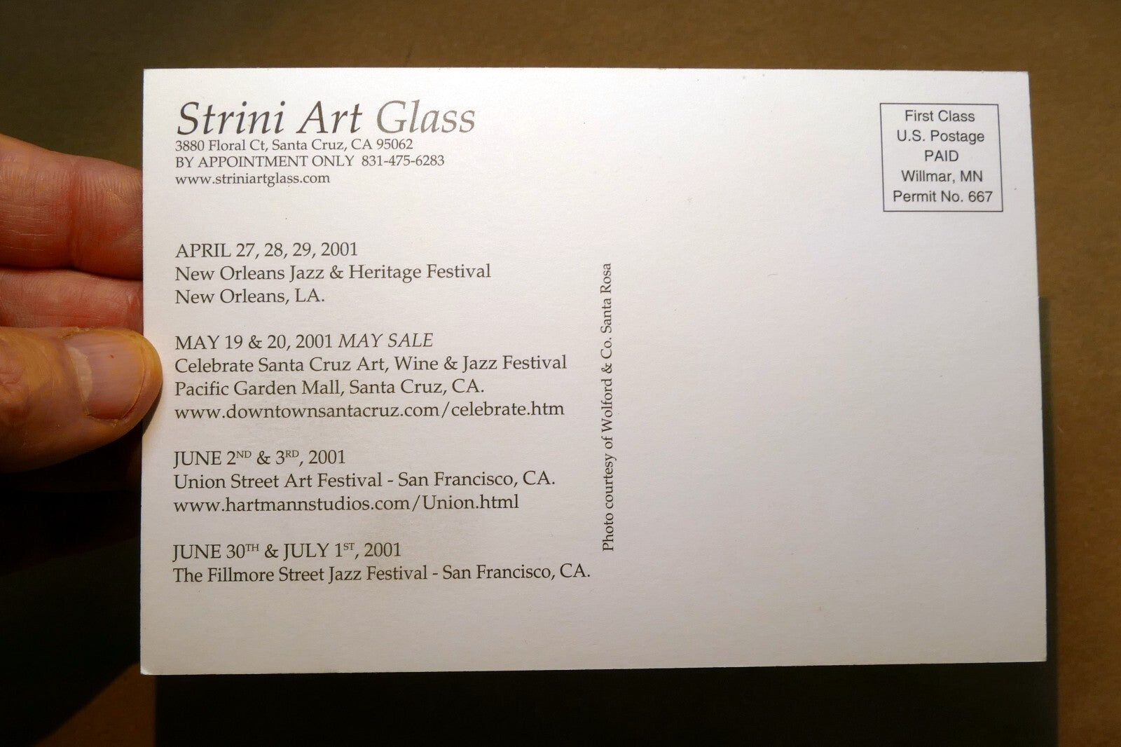 Strini Art Glass  2001 Sale festival Add Postcard, unposted