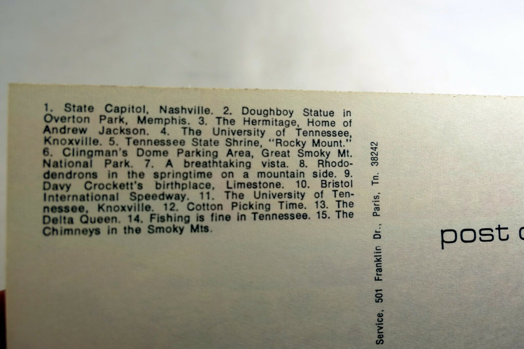 Greetings from Nashville Memphis Tennessee Americana Post Card 1960's vintage US