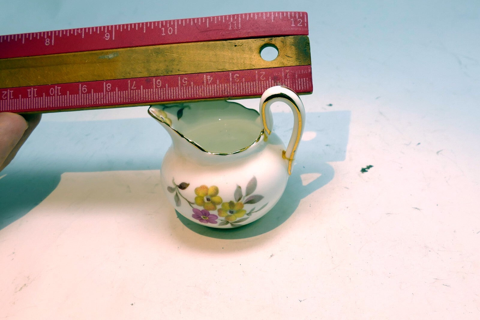 Vintage Regency English Bone China Creamer Black Floral Yellow pink