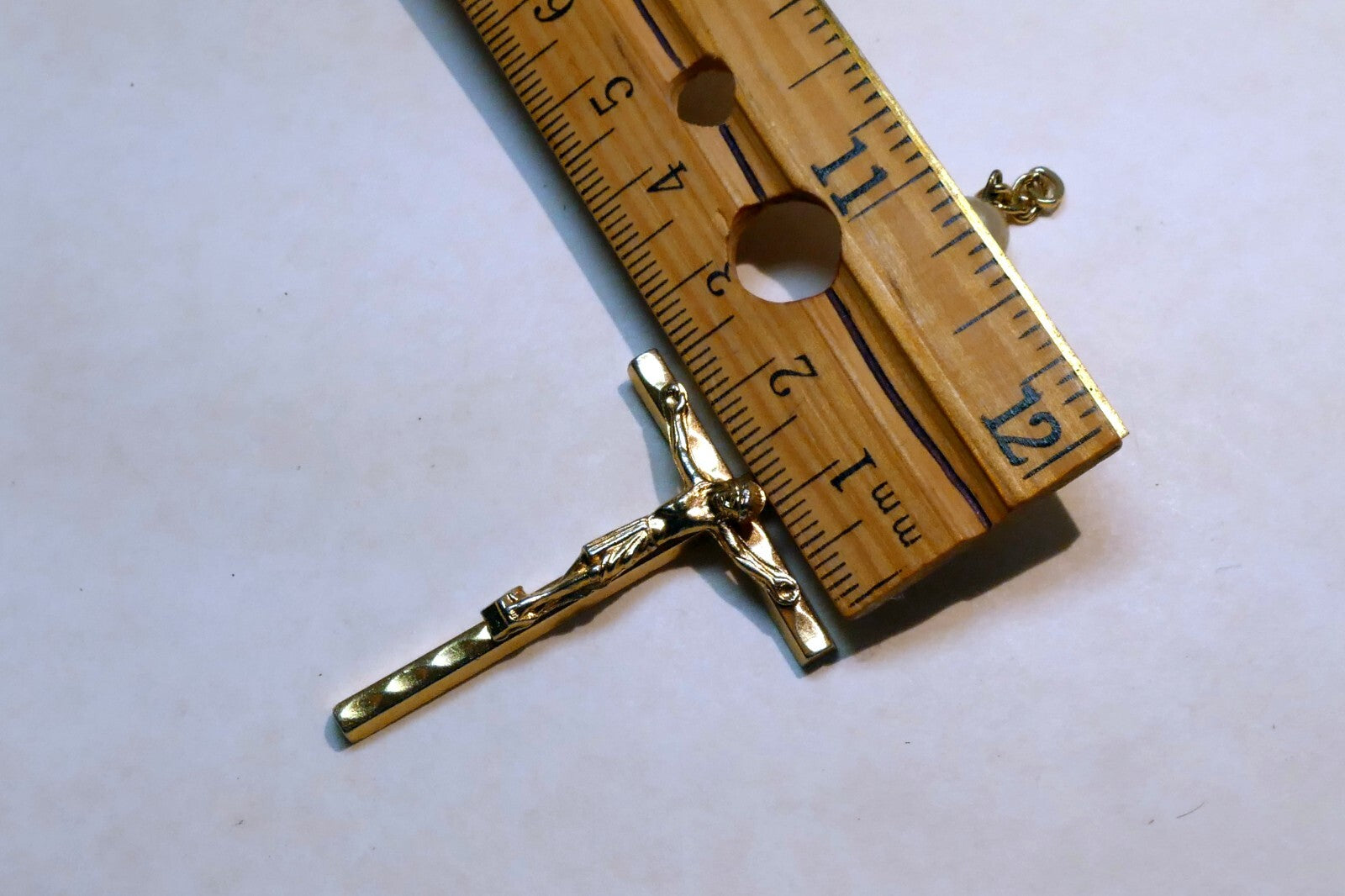 Gold Color tone Crucifix Cross Pendant Charm - ITALY vintage 2" long Catholic