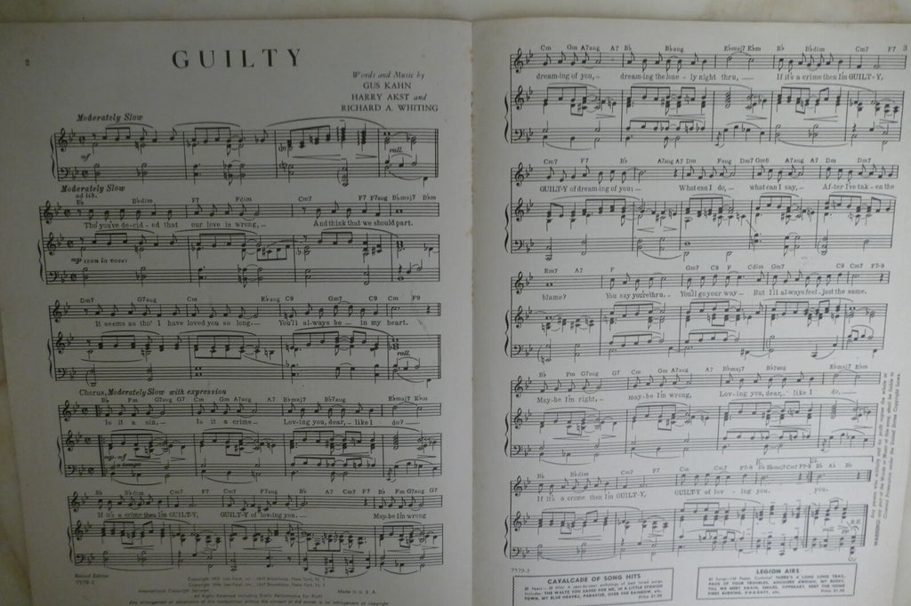 Guilty 1946 by Richard A. Whiting, Harry Akst and Gus Kahn, Leo Feist, Inc.