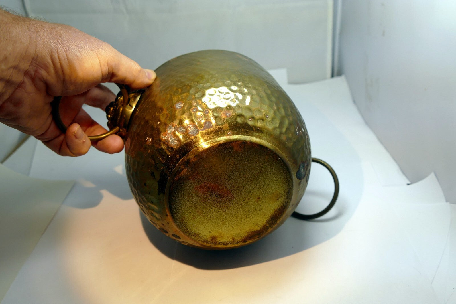 Brass Gold Colored Spittoon Hong Kong Lion 5.5" Hand Hammered Fu Dogs Head