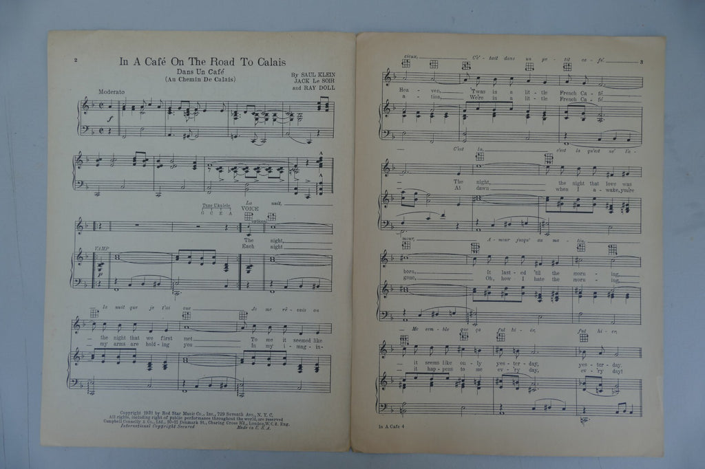In a cafe on the road to Calais 1931 by Saul Klein and others Red Star Music Co.
