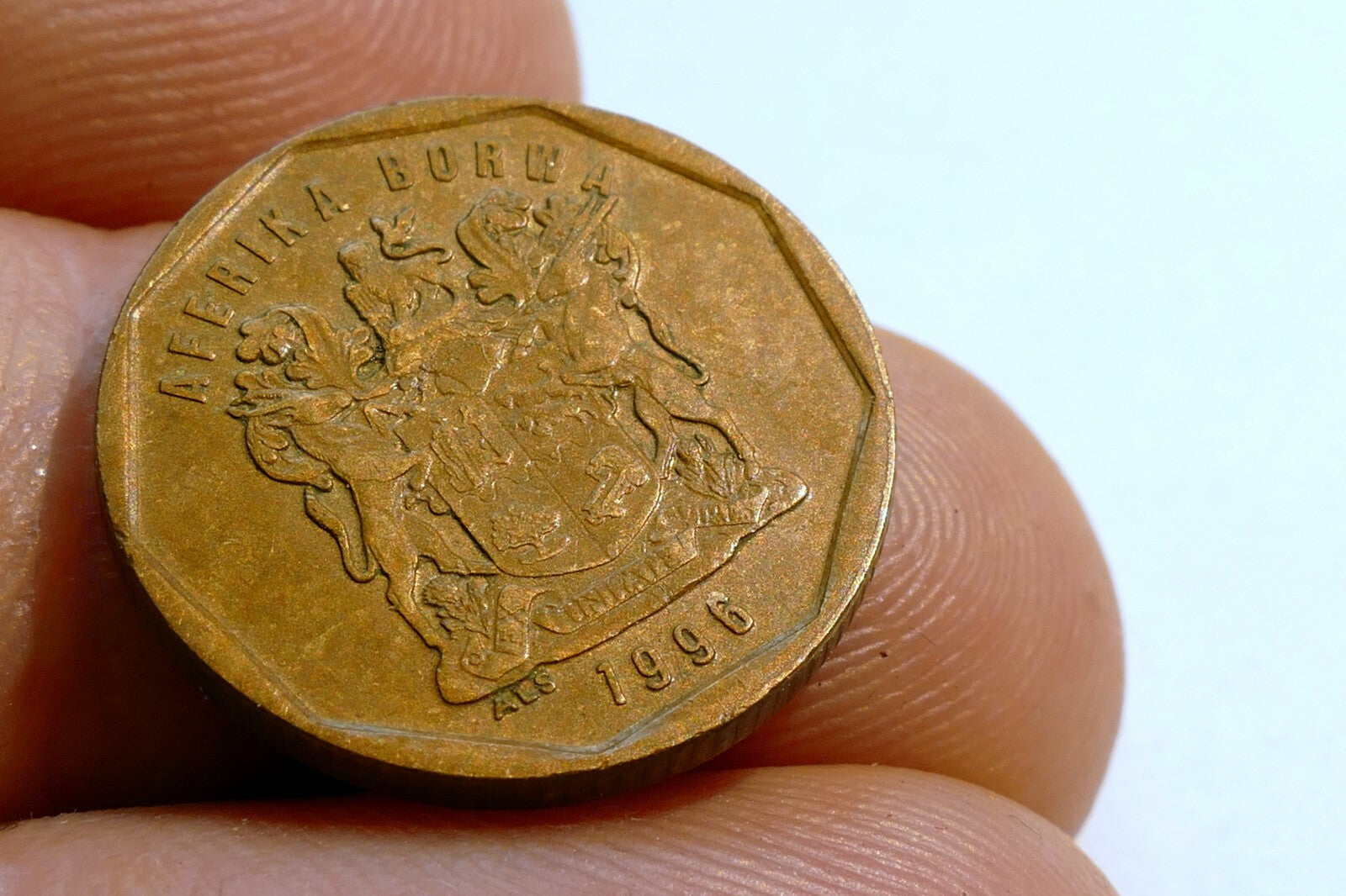 South Africa 20 Cents Tswana Legend - AFERIKA BORWA Coin 1996
