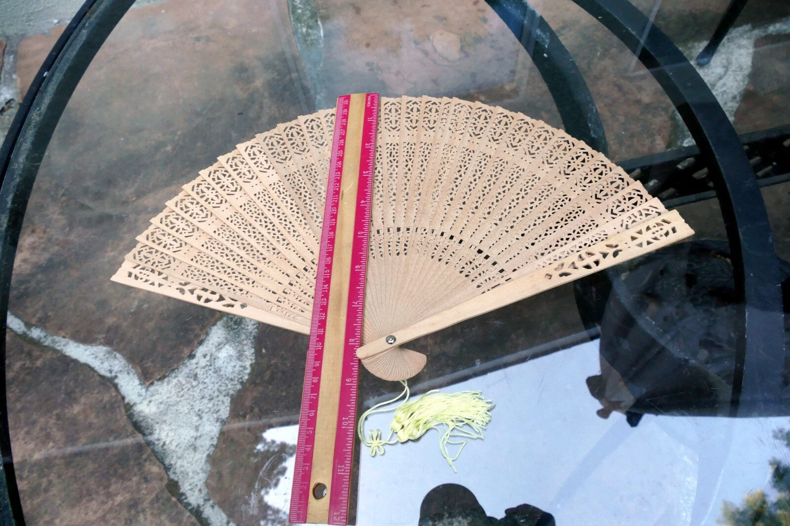 Japanese Hand FOLDING FAN, Bamboo Ornate hand carved wood