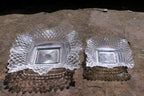 Set of 2 Clear Depression Glass Diamond Point Ruffle Edge Candy/Nut Dish
