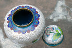 Cloisonne Ginger Jar with top lid enamel brass 3X3.5" small