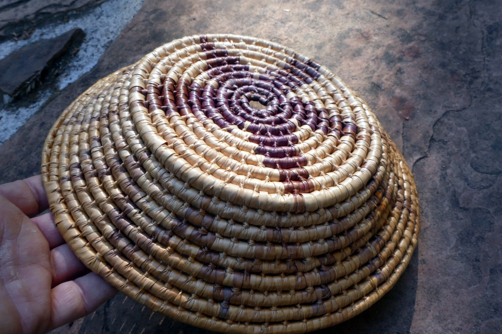 10" Basket Bowl Handwoven Natural Sea Grass Woven Boho Tribal star pattern