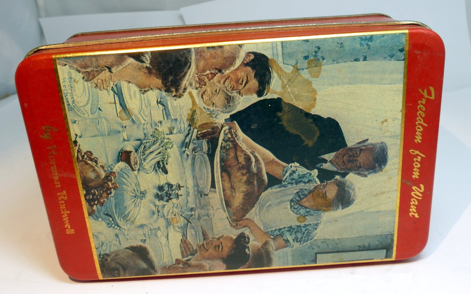 Norman Rockwell Tin empty container family dinner Thanksgiving Freedom from want