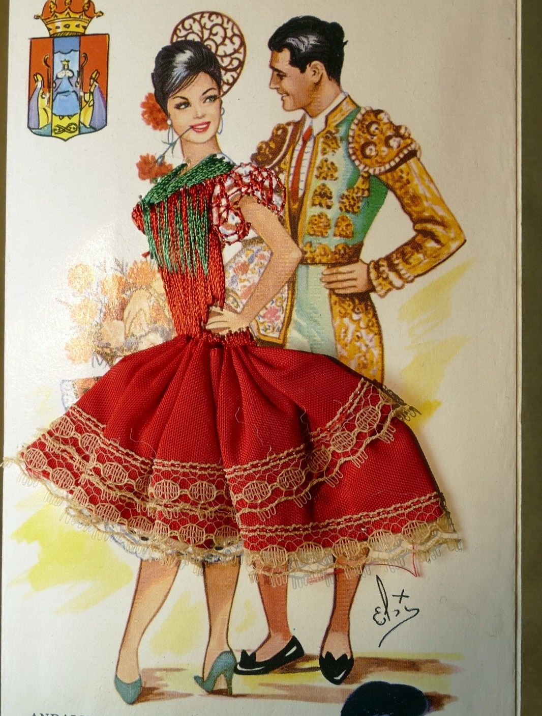 Andalucia 1970's postcard unposted alcala madrid embroidered dress flamenco