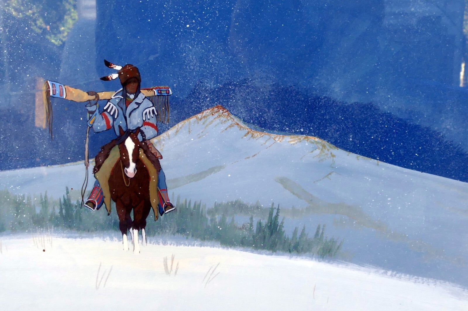 GALE RUNNING WOLF SR "WINTER HUNTER" SIGNED Acrylic Painting Blackfeet Native US
