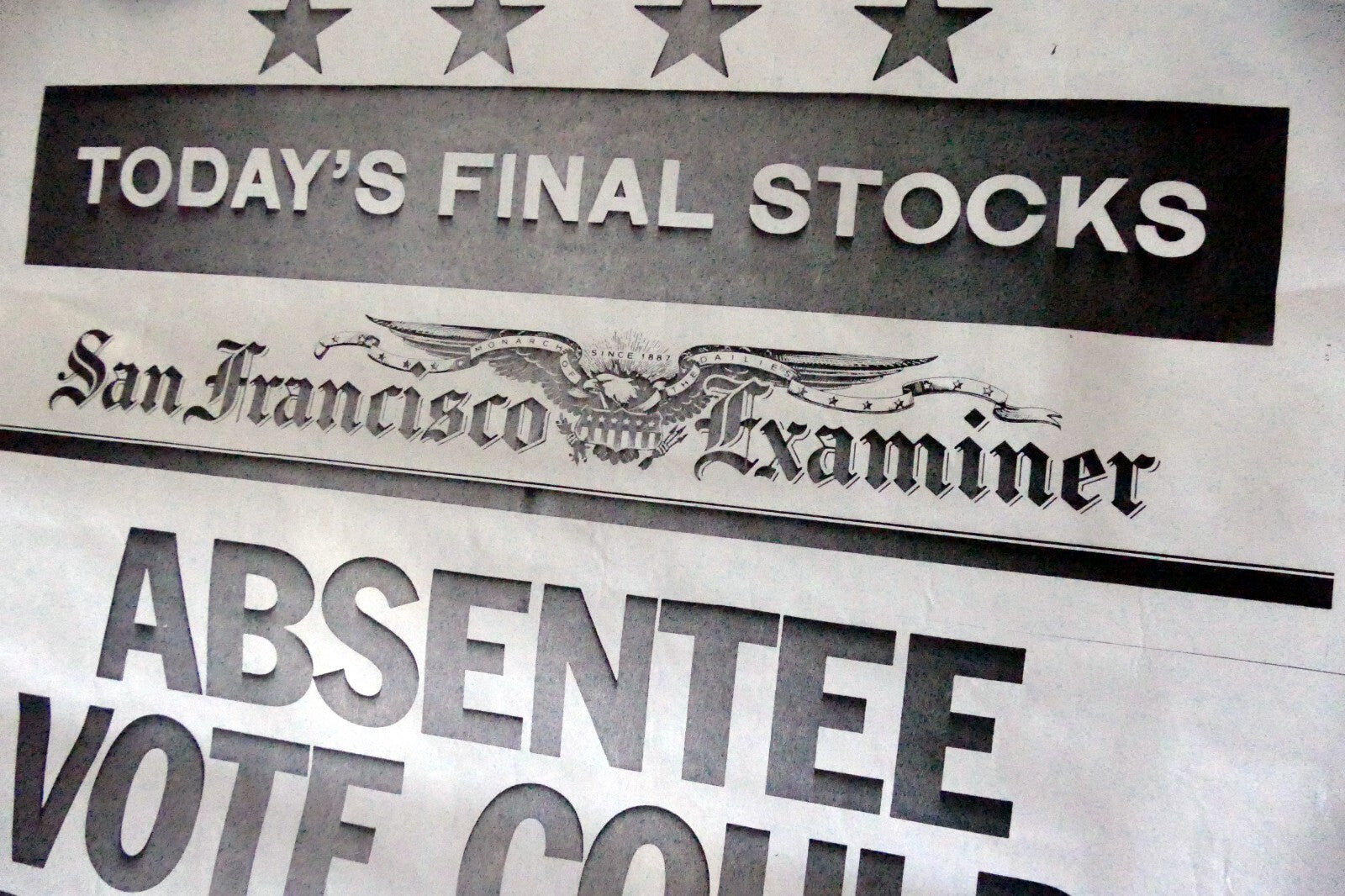 San Francisco Examiner Newspaper "Absentee Vote Delay Tally " Poster vintage