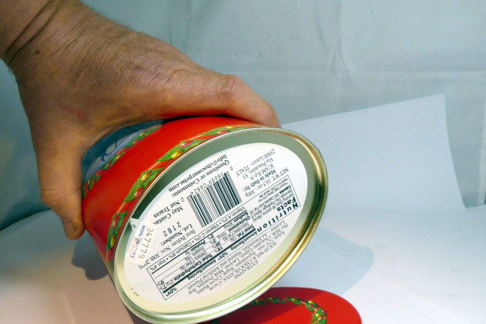 Metal Empty Tin/Container  tall  5X8" Icam Italy  deer Christmas theme chocolate