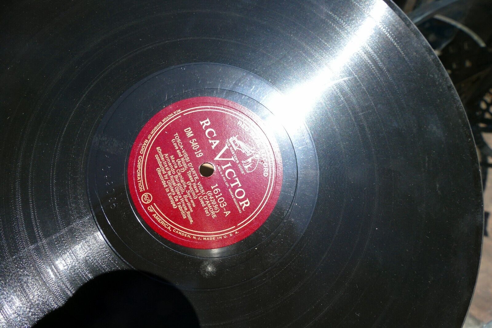 Set of 7 vintage 12-inch 78 RPM Tosca Volume II vinyl records by Puccini, featuring Gigli and conducted by Fabritiis
