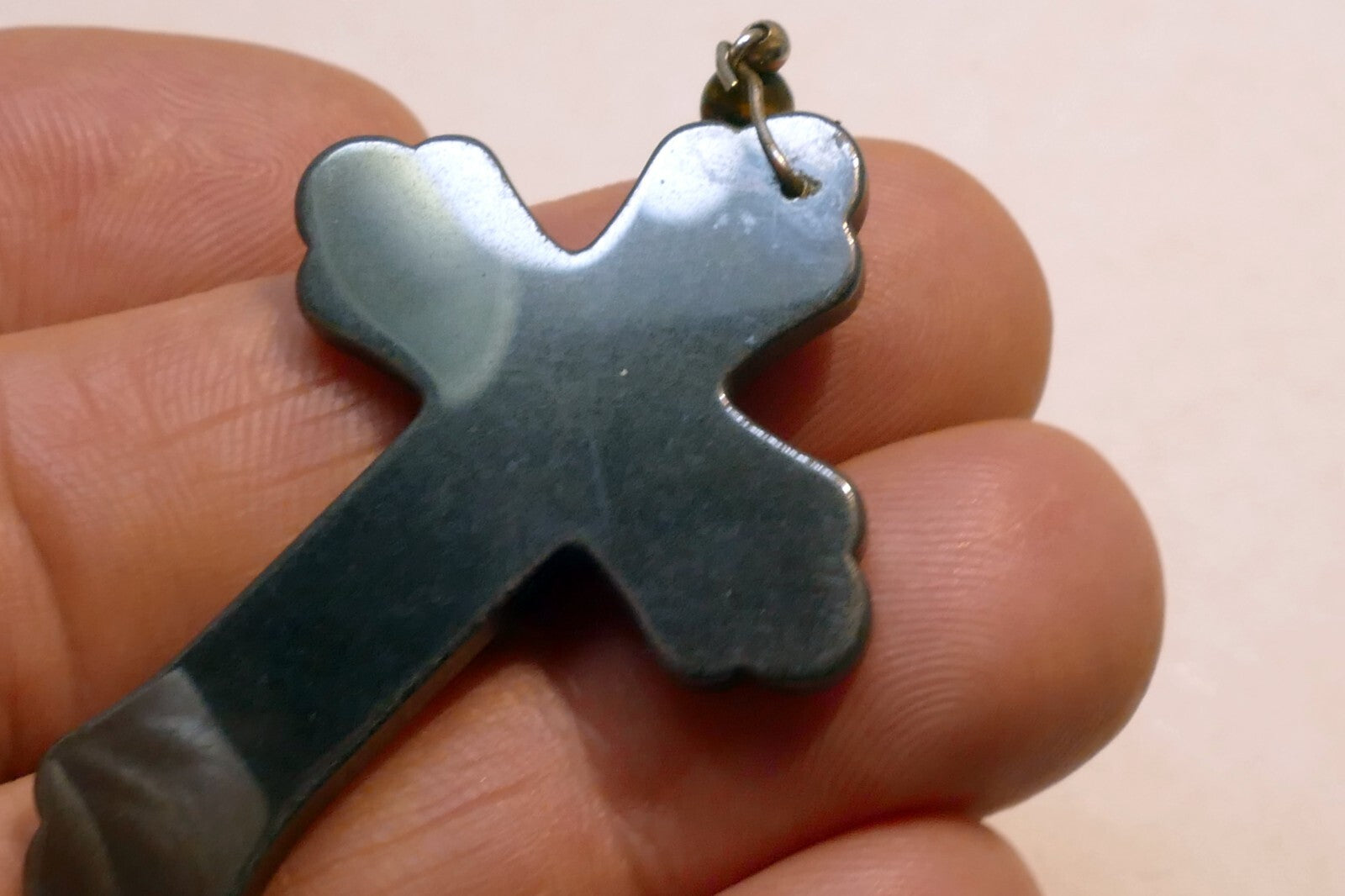 Metal Crucifix Cross Hematite Pendant vintage Italy 2"