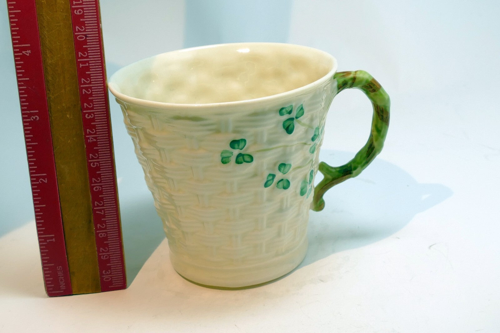 Belleek Ireland Shamrock Basket Weave Coffee Tea Mug Cup  Ivory china
