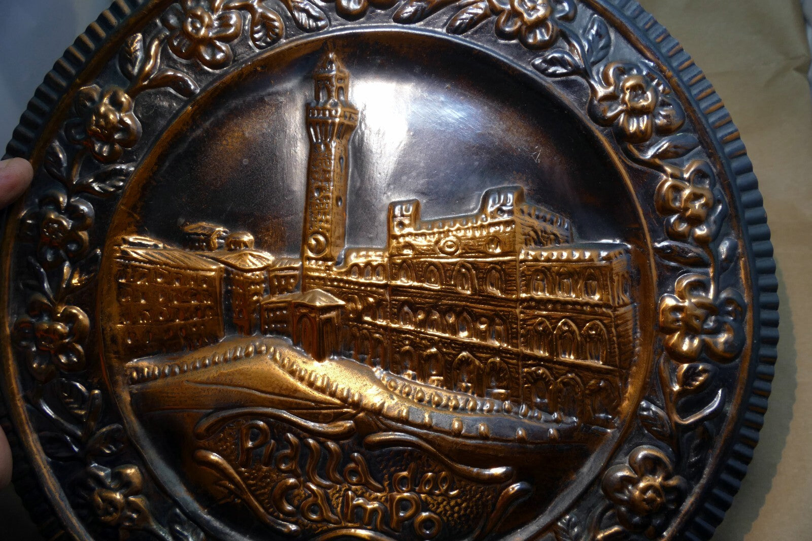 Piazza del campo 3d copper 12" plate hanging wall art decor italy tuscany siena