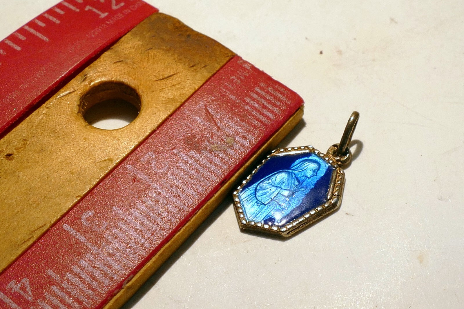 Virgin Mary Christ Pendant Charm Saint J.B. M. Vianney cure d'Ars Blue Enemeled