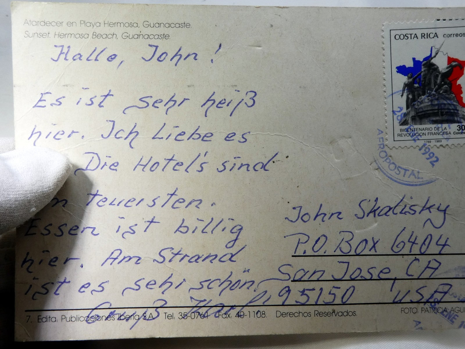 Playa Hermosa Atardecer Costa Rica Sunset  Postcard 6X4" vintage 1980-90's