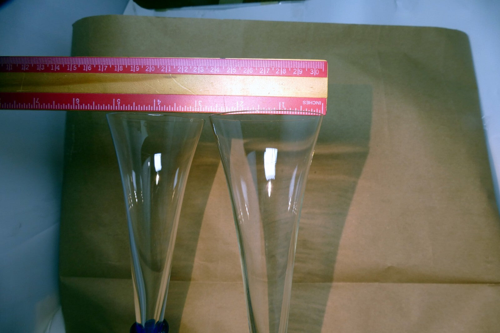 2 COLONY Glasses Flutes Wine Champagne Amaryllis Stem Cobalt Blue 11.2" tall set