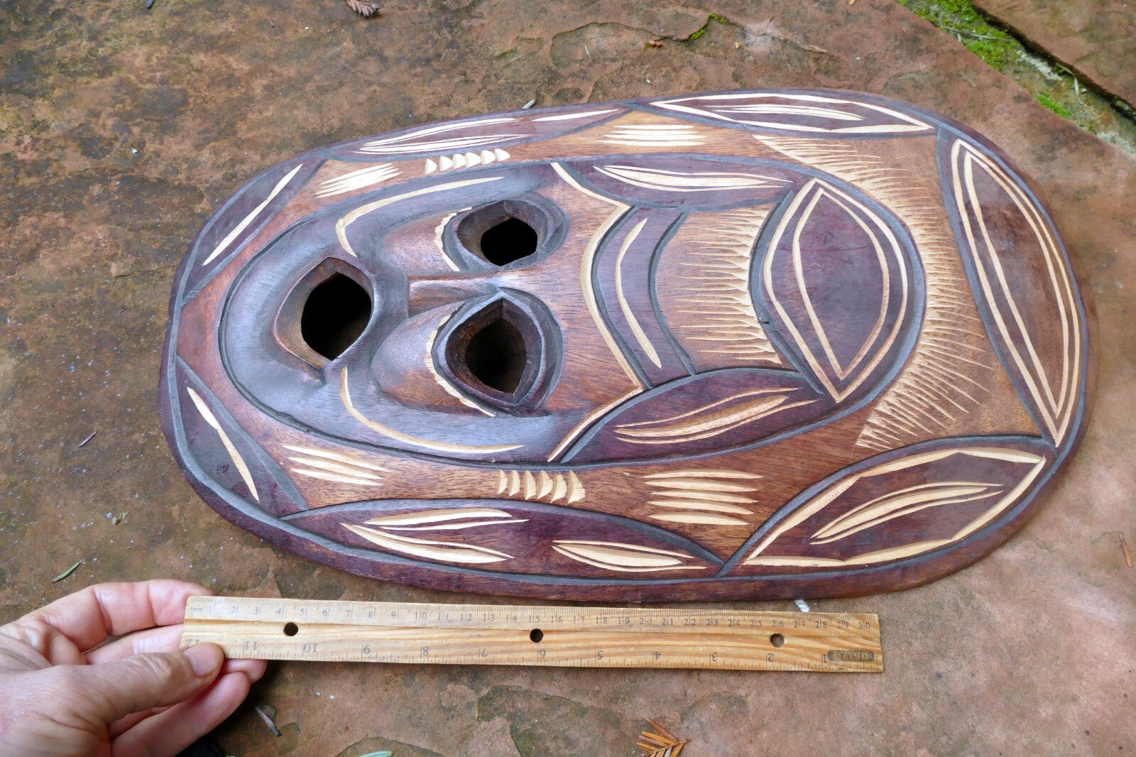 African Tribal Mask Hand Carved 18" Tall multi-tone Makonde Initiation large