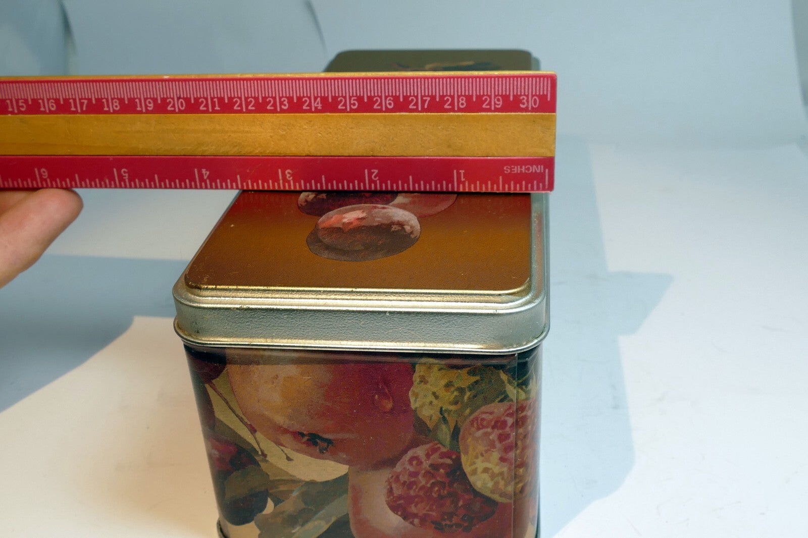 rectangle Tin Metal with grapes fruit plums strawberries