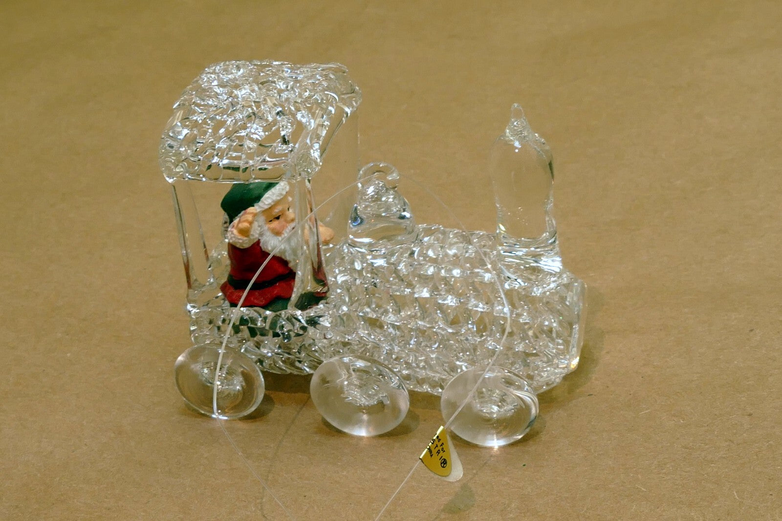 Spun Glass Crystal Christmas Ornament  Santa Claus driving engine train