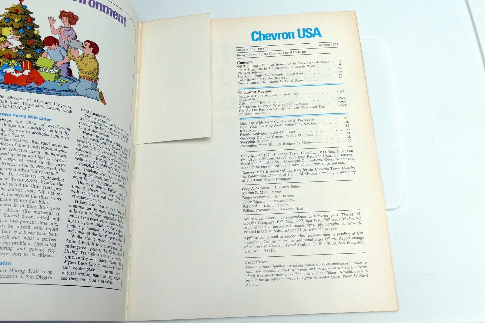 Winter 1974 Chevron USA Travel Club Magazine Snowshoeing Christmas Tennis