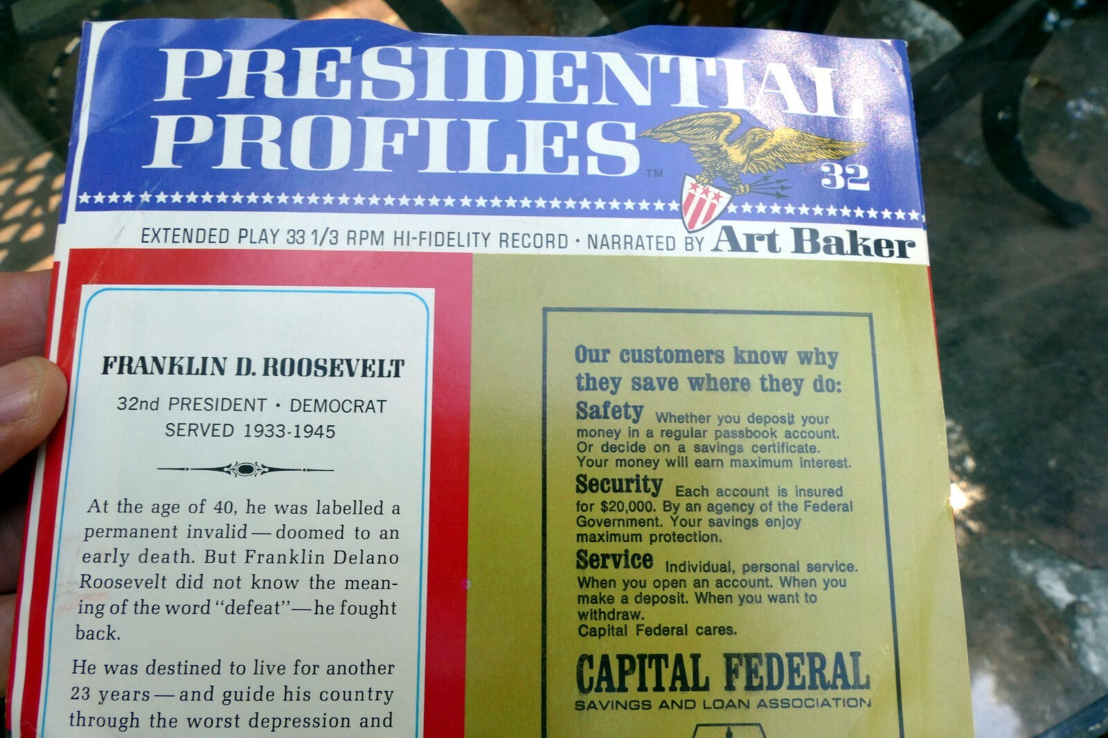 Franklin D. Roosevelt the Presidents Speak 1966 Vinyl EP Narrated By Art Baker