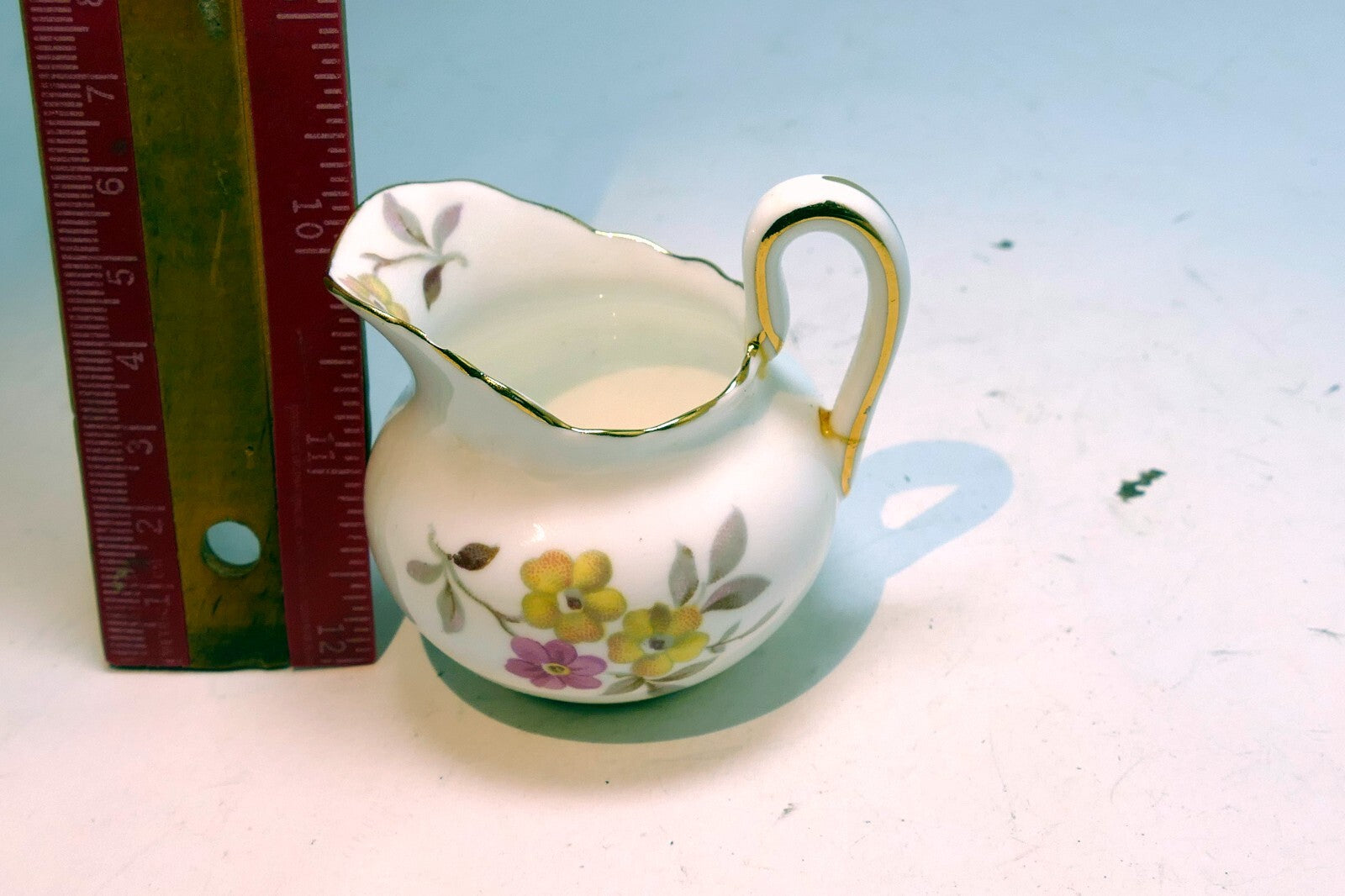 Vintage Regency English Bone China Creamer Black Floral Yellow pink