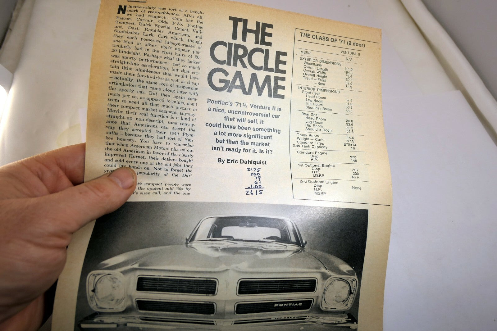 Pontiac ventura ii 1971 car magazine clippings advertisement ad (motor trend)
