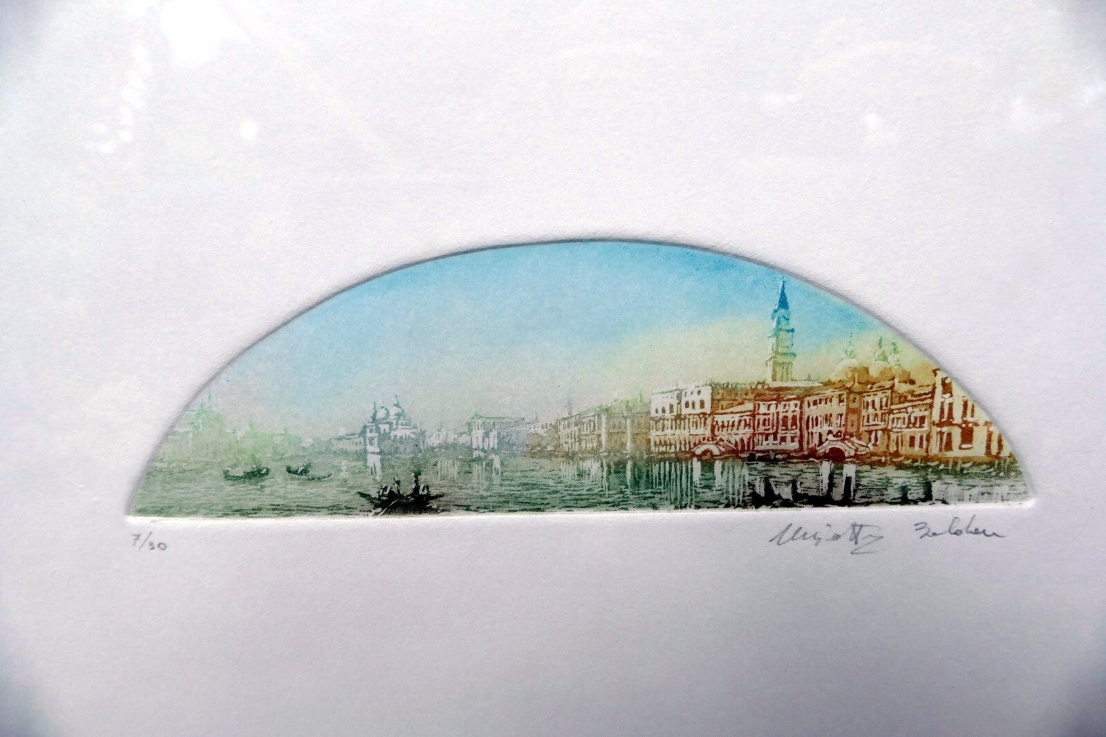 Etching St. Mark's Square Lagoon Venice Pencil Signed matted framed by B Fe