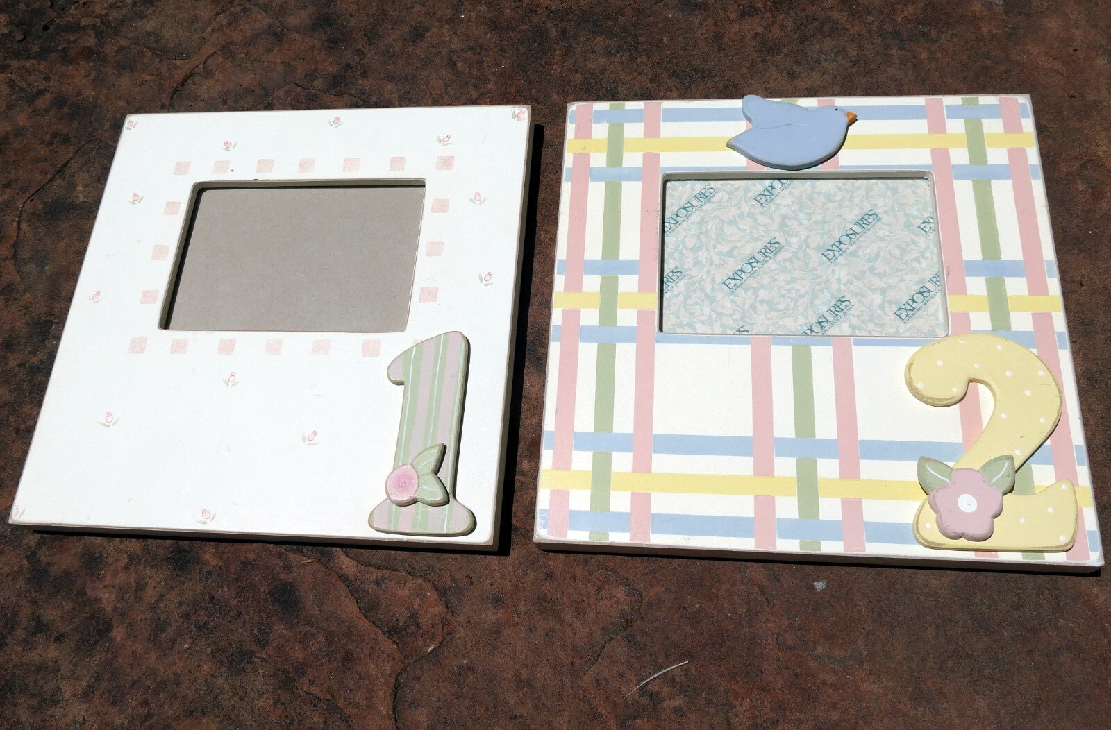 Year one and two 4x6" baby picture photo frame display lot of 2