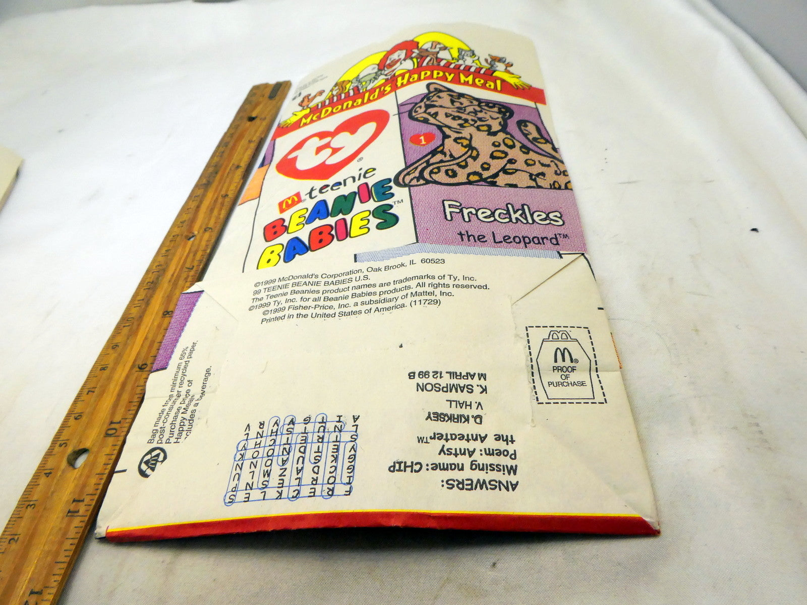 EMPTY paper Bag for Happy Meal original genuine vintage McDonald's 1999 Freckles