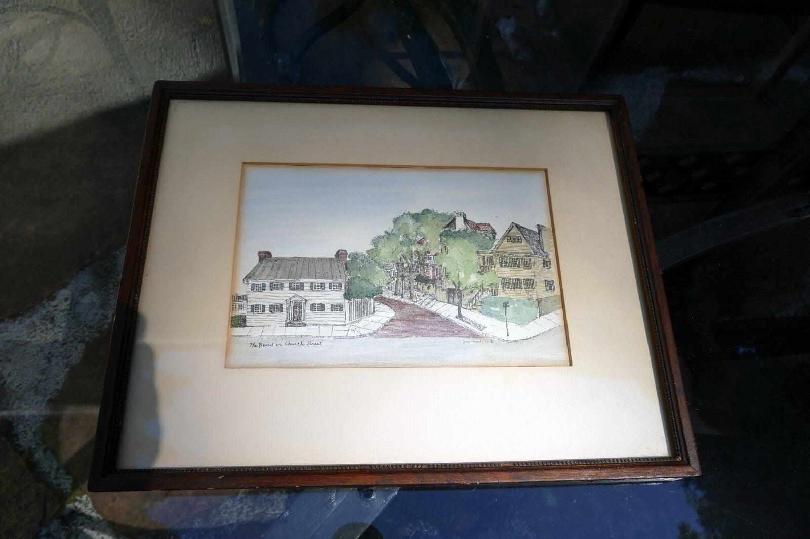 Jessie Edwards - signed, framed watercolor print "The Bend on Church Street"
